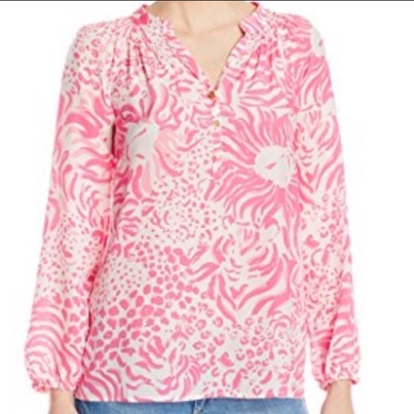 Lilly Pulitzer Tops - LILLY PULITZER 100% SILK ELSA SEMI SHEER TOP GET SPOTTED SIZE XXS PREPPY
